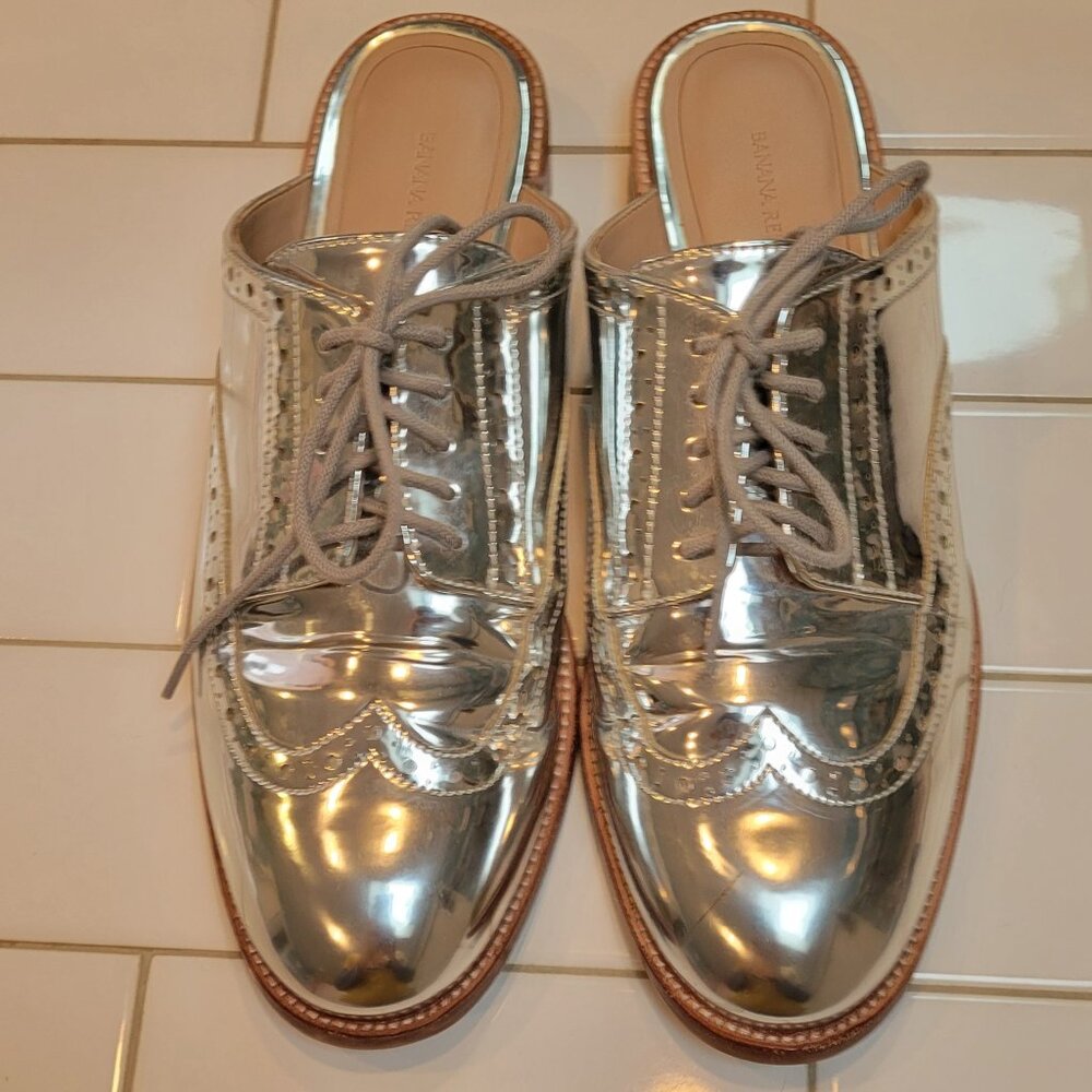 Silver Wingtip Mules